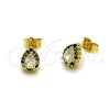 Oro Laminado Stud Earring, Gold Filled Style Teardrop and Cluster Design, with White and Multicolor Cubic Zirconia, Polished, Golden Finish, 02.156.0740