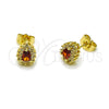 Oro Laminado Stud Earring, Gold Filled Style Teardrop and Cluster Design, with Garnet and White Cubic Zirconia, Polished, Golden Finish, 02.156.0741.1