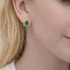 Oro Laminado Stud Earring, Gold Filled Style Teardrop and Cluster Design, with Green and White Cubic Zirconia, Polished, Golden Finish, 02.156.0741.2