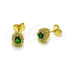 Oro Laminado Stud Earring, Gold Filled Style Teardrop and Cluster Design, with Green and White Cubic Zirconia, Polished, Golden Finish, 02.156.0741.2