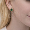 Oro Laminado Stud Earring, Gold Filled Style Cluster Design, with Green and White Cubic Zirconia, Polished, Golden Finish, 02.156.0742.2