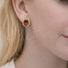 Oro Laminado Stud Earring, Gold Filled Style Cluster Design, with Garnet and White Cubic Zirconia, Polished, Golden Finish, 02.156.0743.1