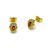 Oro Laminado Stud Earring, Gold Filled Style Cluster Design, with Garnet Cubic Zirconia and White Micro Pave, Polished, Golden Finish, 02.156.0709.2