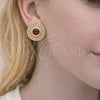 Oro Laminado Stud Earring, Gold Filled Style Cluster Design, with Garnet Cubic Zirconia and White Micro Pave, Polished, Golden Finish, 02.156.0744.1