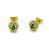 Oro Laminado Stud Earring, Gold Filled Style Cluster Design, with Green Cubic Zirconia and White Micro Pave, Polished, Golden Finish, 02.156.0745.2