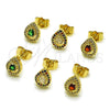 Oro Laminado Stud Earring, Gold Filled Style Teardrop and Cluster Design, with White Cubic Zirconia and Multicolor Micro Pave, Polished, Golden Finish, 02.156.0746