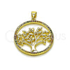 Oro Laminado Fancy Pendant, Gold Filled Style Tree Design, with Multicolor Micro Pave, Polished, Golden Finish, 05.156.0213.1