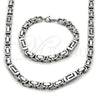 Stainless Steel Necklace and Bracelet, Greek Key Design, Polished, Steel Finish, 06.116.0068.22