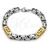Stainless Steel Fancy Bracelet, Greek Key Design, Polished, Two Tone, 03.116.0047.1.09