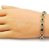 Oro Laminado Tennis Bracelet, Gold Filled Style Heart Design, with Green Cubic Zirconia, Polished, Golden Finish, 03.266.0063.1.07 (08 MM Thickness, 7 Inches Length)