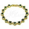 Oro Laminado Tennis Bracelet, Gold Filled Style Heart Design, with Green Cubic Zirconia, Polished, Golden Finish, 03.266.0063.1.07 (08 MM Thickness, 7 Inches Length)