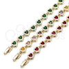 Oro Laminado Tennis Bracelet, Gold Filled Style Heart Design, with Green Cubic Zirconia, Polished, Golden Finish, 03.266.0063.1.07 (08 MM Thickness, 7 Inches Length)