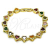 Oro Laminado Tennis Bracelet, Gold Filled Style Heart Design, with Multicolor Cubic Zirconia, Polished, Golden Finish, 03.266.0063.2.07 (08 MM Thickness, 7 Inches Length)