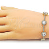 Oro Laminado Tennis Bracelet, Gold Filled Style Heart and Cluster Design, with White Cubic Zirconia, Polished, Golden Finish, 03.266.0064.07 (11 MM Thickness, 7 Inches Length)