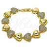 Oro Laminado Tennis Bracelet, Gold Filled Style Heart Design, with White Cubic Zirconia, Polished, Golden Finish, 03.266.0065.08 (Thickness, 8 Inches Length)