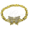 Oro Laminado Fancy Bracelet, Gold Filled Style Butterfly Design, with White Cubic Zirconia, Polished, Golden Finish, 03.266.0068.08 (Thickness, 8 Inches Length)