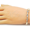 Oro Laminado Fancy Bracelet, Gold Filled Style Heart Design, with White Cubic Zirconia, Polished, Golden Finish, 03.266.0070.08 (Thickness, 8 Inches Length)