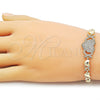 Oro Laminado Fancy Bracelet, Gold Filled Style Heart and Hugs and Kisses Design, with White Cubic Zirconia, Polished, Golden Finish, 03.266.0073.07 (Thickness, 7 Inches Length)