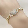 Oro Laminado Fancy Bracelet, Gold Filled Style Heart and Hugs and Kisses Design, with White Cubic Zirconia, Polished, Golden Finish, 03.266.0073.07 (Thickness, 7 Inches Length)