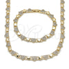 Oro Laminado Necklace and Bracelet, Gold Filled Style Heart Design, with White Micro Pave, Polished, Golden Finish, 06.266.0006.18