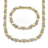 Oro Laminado Necklace and Bracelet, Gold Filled Style Heart Design, with White Micro Pave, Polished, Golden Finish, 06.266.0006.18