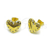 Oro Laminado Stud Earring, Gold Filled Style Heart Design, with White Cubic Zirconia, Polished, Golden Finish, 02.213.0913