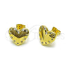 Oro Laminado Stud Earring, Gold Filled Style Heart Design, with White Cubic Zirconia, Polished, Golden Finish, 02.213.0913