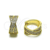 Oro Laminado Huggie Hoop, Gold Filled Style Twist Design, with White Cubic Zirconia, Polished, Golden Finish, 02.266.0079.18