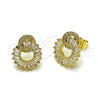 Oro Laminado Stud Earring, Gold Filled Style Baguette Design, with White Cubic Zirconia and White Micro Pave, Polished, Golden Finish, 02.266.0080