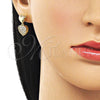 Oro Laminado Dangle Earring, Gold Filled Style Heart Design, with White Cubic Zirconia, Polished, Golden Finish, 02.283.0395