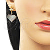 Oro Laminado Dangle Earring, Gold Filled Style Heart and Star Design, with White Cubic Zirconia, Polished, Golden Finish, 02.283.0404