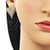 Oro Laminado Stud Earring, Gold Filled Style Heart Design, with White Cubic Zirconia, Polished, Golden Finish, 02.283.0411