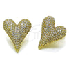 Oro Laminado Stud Earring, Gold Filled Style Heart Design, with White Cubic Zirconia, Polished, Golden Finish, 02.283.0411