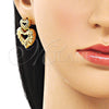 Oro Laminado Dangle Earring, Gold Filled Style Heart Design, Polished, Golden Finish, 02.282.0125