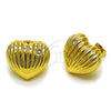 Oro Laminado Stud Earring, Gold Filled Style Heart Design, with White Cubic Zirconia, Polished, Golden Finish, 02.282.0137