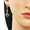 Oro Laminado Long Earring, Gold Filled Style Cluster Design, with Garnet Cubic Zirconia and White Micro Pave, Polished, Golden Finish, 02.282.0139