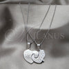 Stainless Steel Pendant Necklace, Heart Design, with White Crystal, Polished, Two Tone, 04.116.0069 (Thickness, 22 Inches Length)