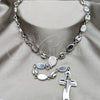 Stainless Steel Basic Necklace, Cross and Guadalupe Design, Polished, Rhodium Finish, 04.116.0076 (05 MM Thickness, 22 Inches Length)