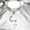 Stainless Steel Basic Necklace, Crucifix and Ball Design, Polished, Rhodium Finish, 04.116.0077 (05 MM Thickness, 22 Inches Length)