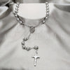 Stainless Steel Basic Necklace, Crucifix and Ball Design, Polished, Rhodium Finish, 04.116.0077 (05 MM Thickness, 22 Inches Length)