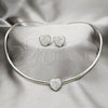 Stainless Steel Necklace and Earring, Heart Design, with White Crystal, Polished, Rhodium Finish, 06.116.0141
