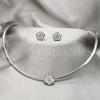 Stainless Steel Necklace and Earring, Flower Design, with White Crystal, Polished, Rhodium Finish, 06.116.0144