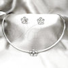 Stainless Steel Necklace and Earring, Flower Design, with White Crystal, Polished, Rhodium Finish, 06.116.0145