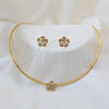Stainless Steel Necklace and Earring, Flower Design, with White Crystal, Polished, Golden Finish, 06.116.0145.1