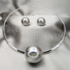 Stainless Steel Necklace and Earring, Ball Design, Polished, Rhodium Finish, 06.116.0152