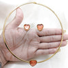 Stainless Steel Necklace and Earring, Heart Design, with Orange Red Crystal, Polished, Golden Finish, 06.116.0153.1