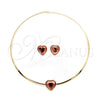 Stainless Steel Necklace and Earring, Heart Design, with Orange Red Crystal, Polished, Golden Finish, 06.116.0153.1