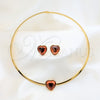 Stainless Steel Necklace and Earring, Heart Design, with Orange Red Crystal, Polished, Golden Finish, 06.116.0153.1