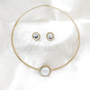 Stainless Steel Necklace and Earring, with White Crystal, Polished, Golden Finish, 06.116.0154