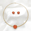 Stainless Steel Necklace and Earring, with Orange Red Crystal, Polished, Golden Finish, 06.116.0154.1